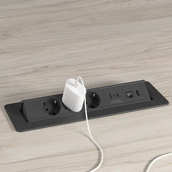 Розеточный блок выдвижной DESK PRO (3 розетки, 1 разъем USB Type A, 1 разъем USB Type C, 1 разъем RJ45, 1 разъем HDMI)