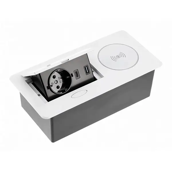 Розетка встраиваемая AVARO PLUS с 2 USB разъемами A+C и индукционной зарядкой 