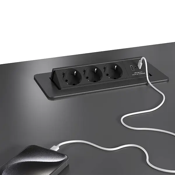 Розеточный блок выдвижной DESK PRO (3 розетки, 1 разъем USB Type A, 1 разъем USB Type C)