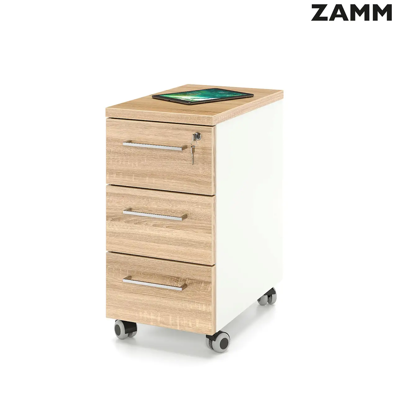 Тумба мобильная узкая ZAMM 3 ящика с центральным замком