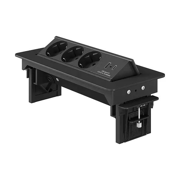 Розеточный блок выдвижной DESK PRO (3 розетки, 1 разъем USB Type A, 1 разъем USB Type C)